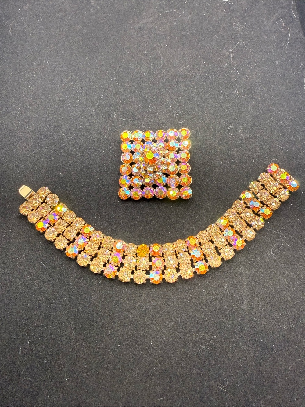 Vintage Aurora Borealis Rhinestone Bracelet & Brooch Set